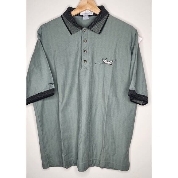 Vintage Global Hawk Drone Northrop Grumman Musingwear Mens Polo‎ Large Teal Y2K - Picture 1 of 6